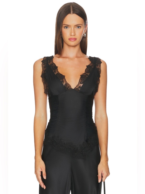 Free People Tops - Free People Elena Black Lace V Neck Tank Top